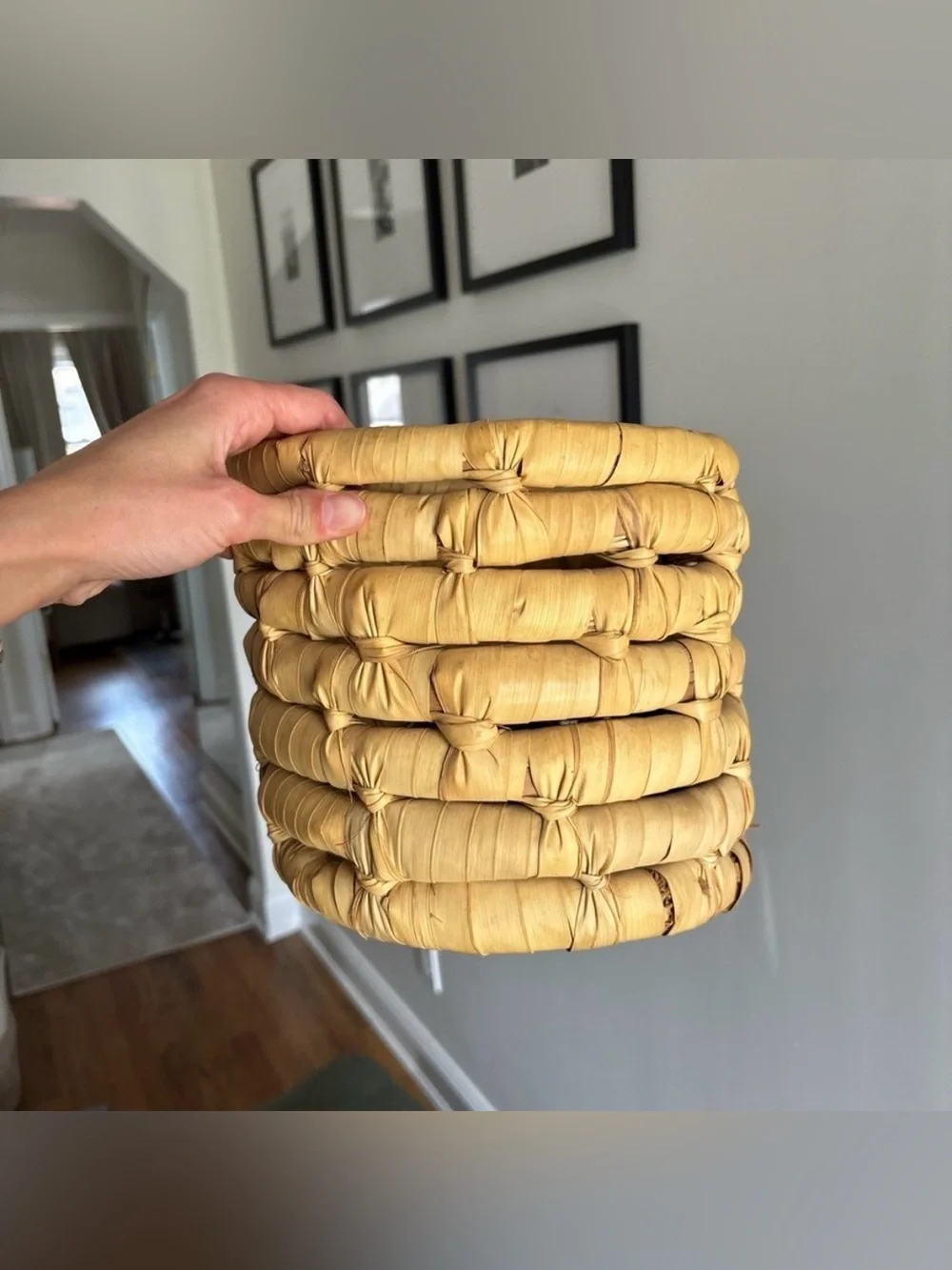Boho wicker coiled rattan basket made in India great storage